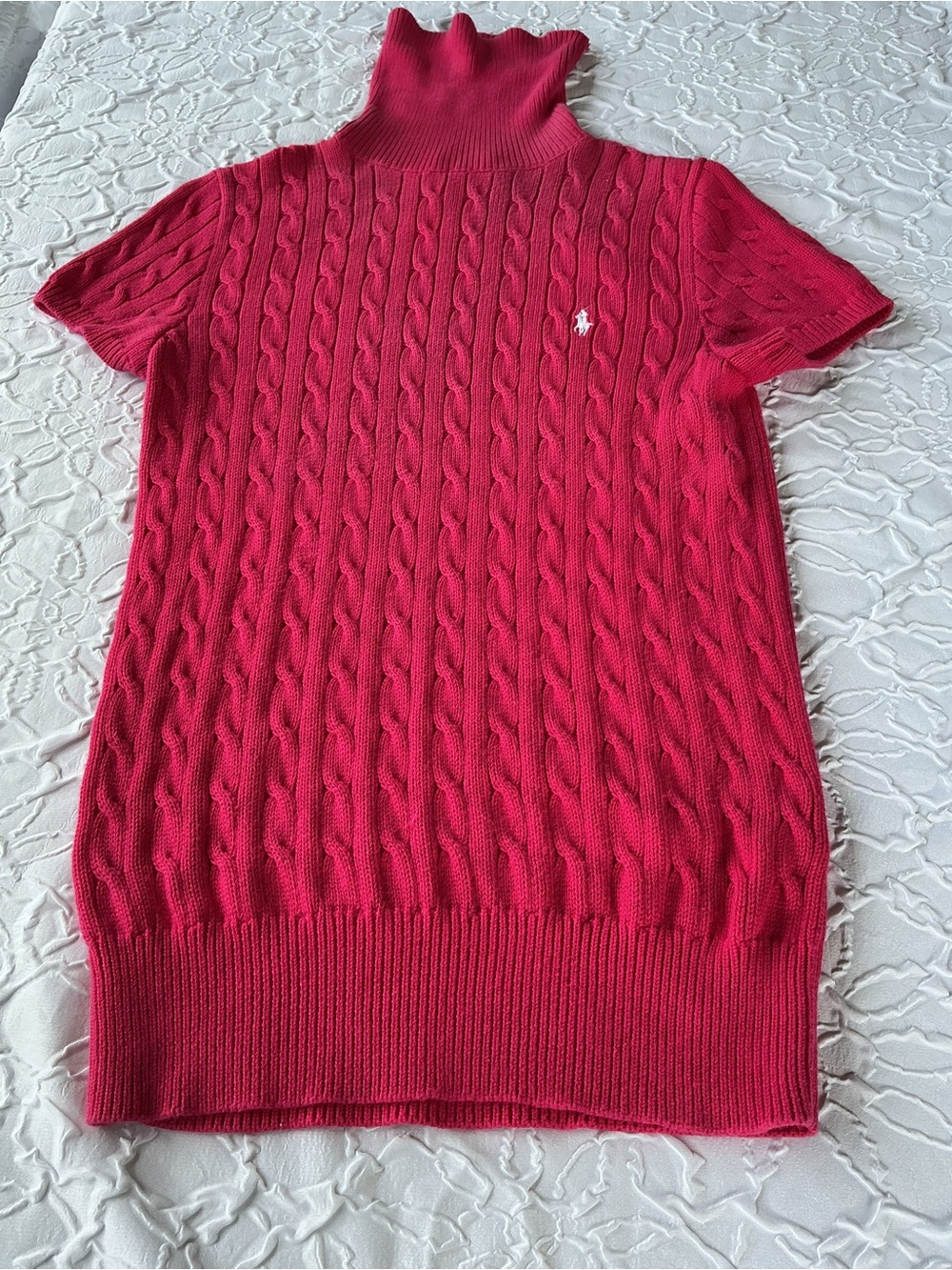 Ralph Lauren Raspberry Cable-Knit Short-Sleeve Turtleneck Sweater